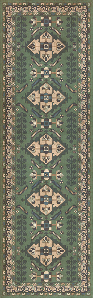 Hamadan Yakamoz - vinyl floor cloth sizes 24x77, 30x96, 26x83, 36x115