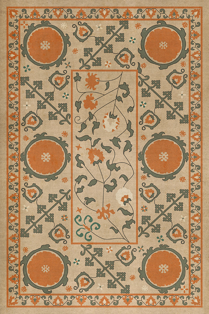 Samarkand Bahora - vinyl floor cloth sizes 20x30, 24x36