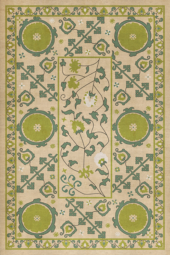 Samarkand Yashil - vinyl floor cloth sizes 20x30, 24x36