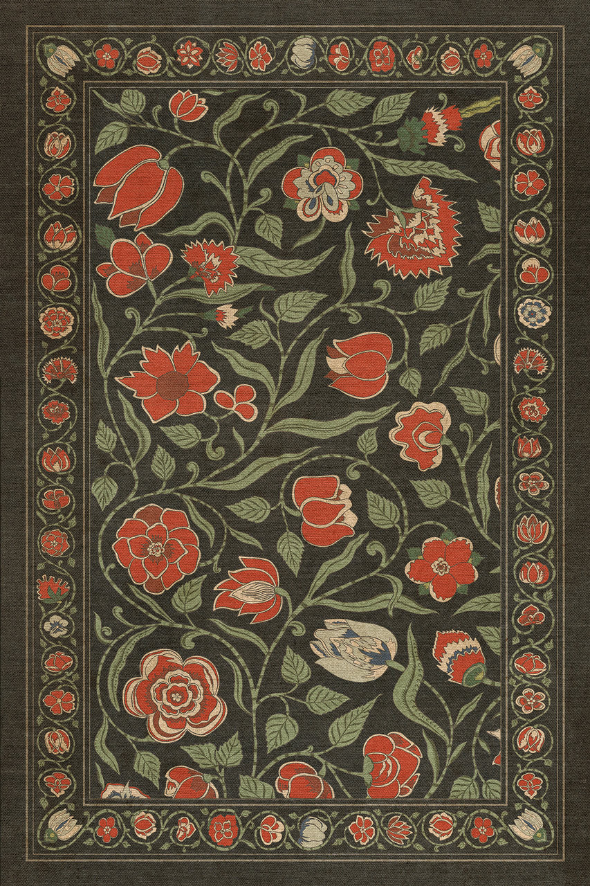 Williamsburg Antique Floral Where You Go I Will Go - vinyl floor cloth sizes 20x30, 24x36, 30x44