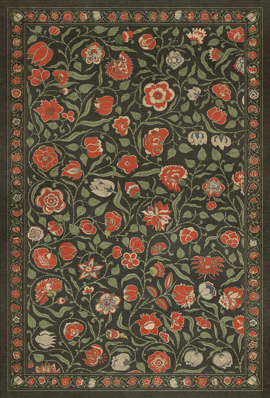 Williamsburg Antique Floral Where You Go I Will Go - vinyl floor cloth size 38x56