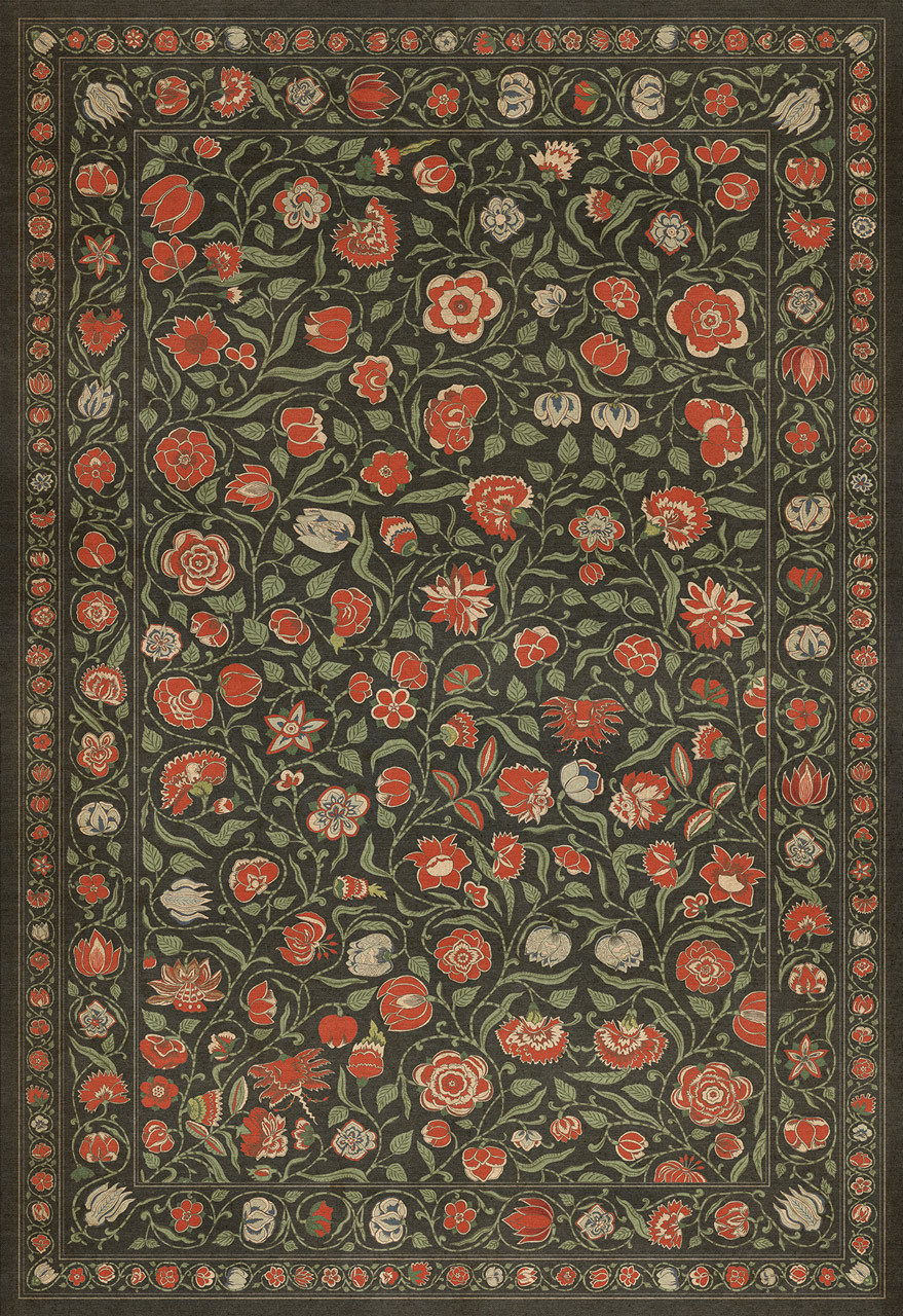 Williamsburg Antique Floral Where You Go I Will Go - vinyl floor cloth sizes 52x76, 70x102, 84x120