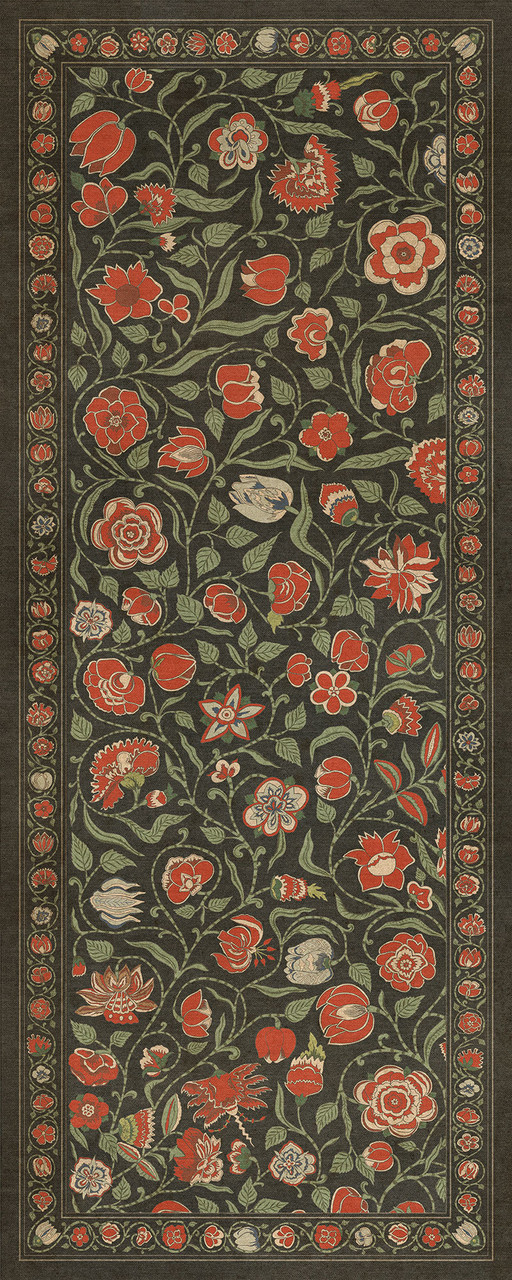 Williamsburg Antique Floral Where You Go I Will Go - vinyl floor cloth sizes 30x75, 36x90