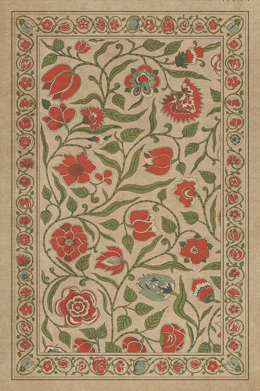 Williamsburg Antique Floral May We Live Together - vinyl floor cloth sizes 20x30, 24x36