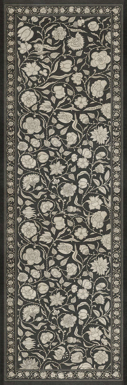 Antique Floral My Dear and Loving Husband - vinyl floor cloth size 36x115