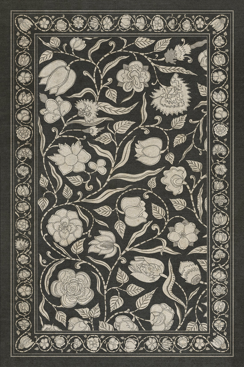 Antique Floral My Dear and Loving Husband - vinyl floor cloth sizes 20x30, 24x36