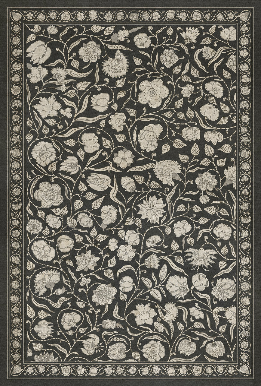 Antique Floral My Dear and Loving Husband - vinyl floor cloth size 38x56