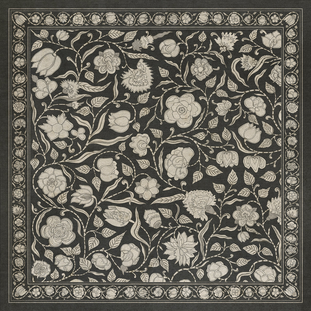 Antique Floral My Dear and Loving Husband - vinyl floor cloth size 36x36