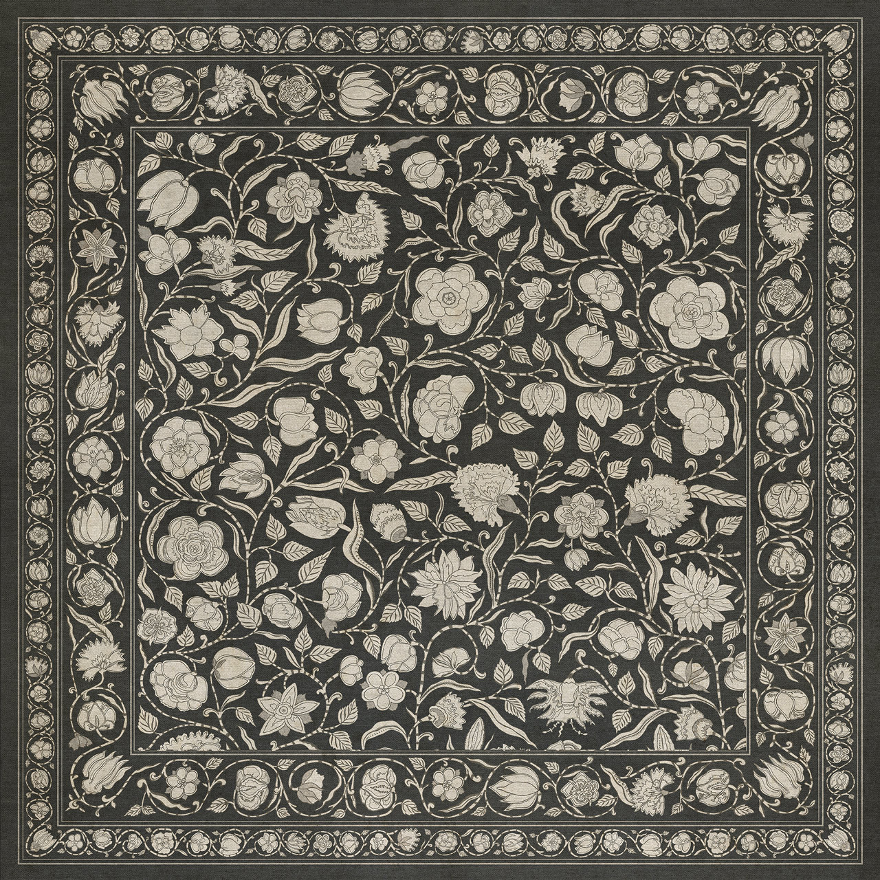 Antique Floral My Dear and Loving Husband - vinyl floor cloth size 60x60, 72x72