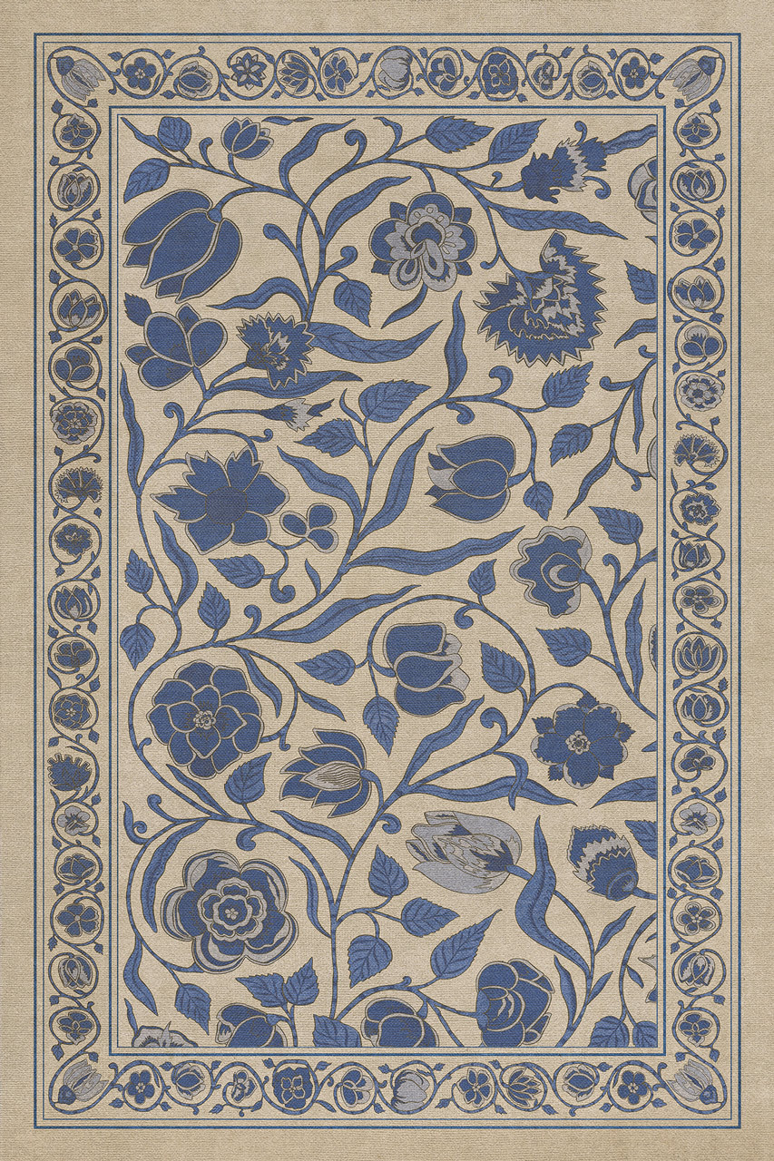 Williamsburg Antique Floral A Solemn Soul - vinyl floor cloth sizes 20x30, 24x36, 30x44