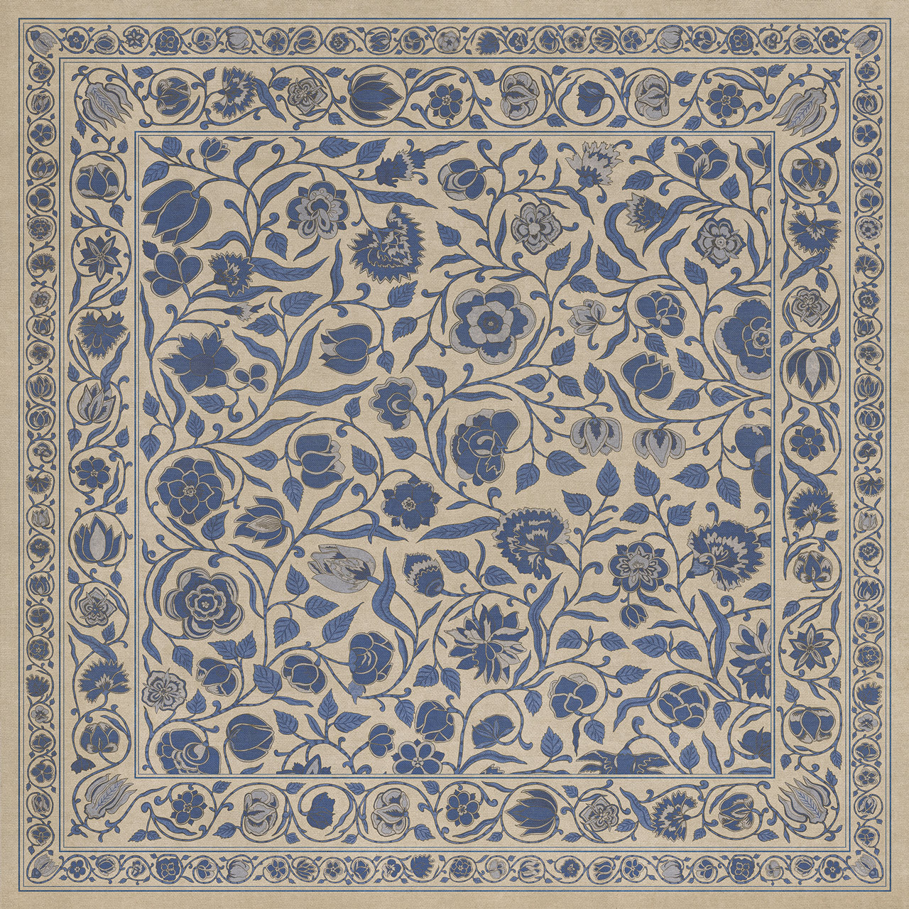 Williamsburg Antique Floral A Solemn Soul - vinyl floor cloth size 48x48