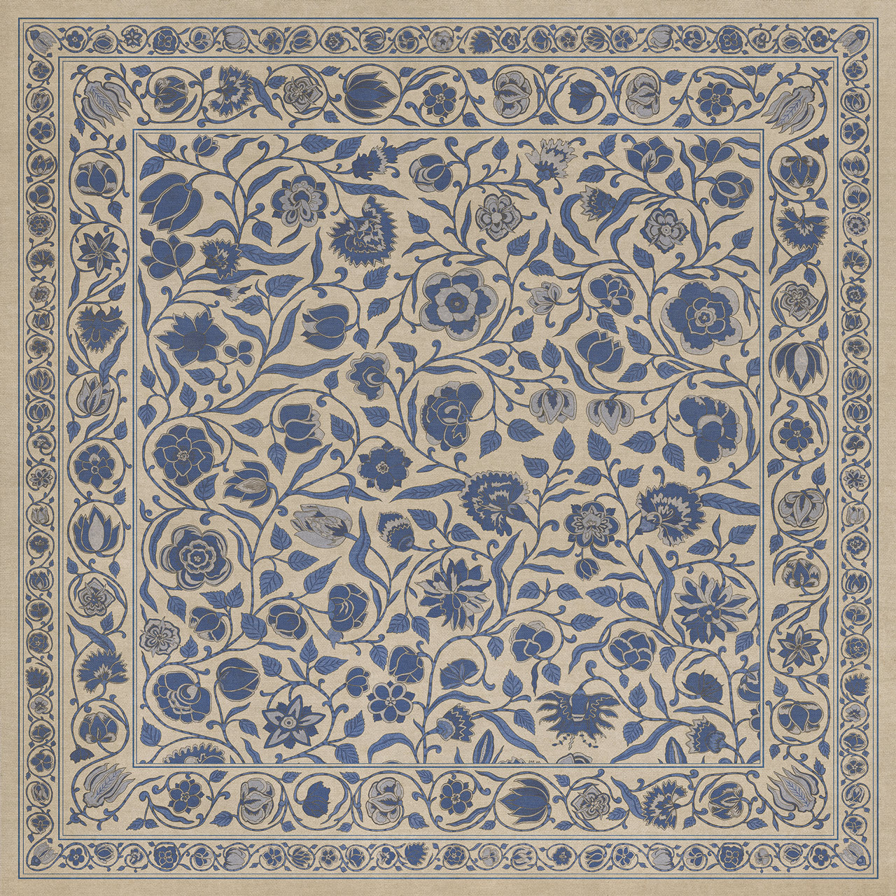 Williamsburg Antique Floral A Solemn Soul - vinyl floor cloth size 60x60, 72x72, 84x84