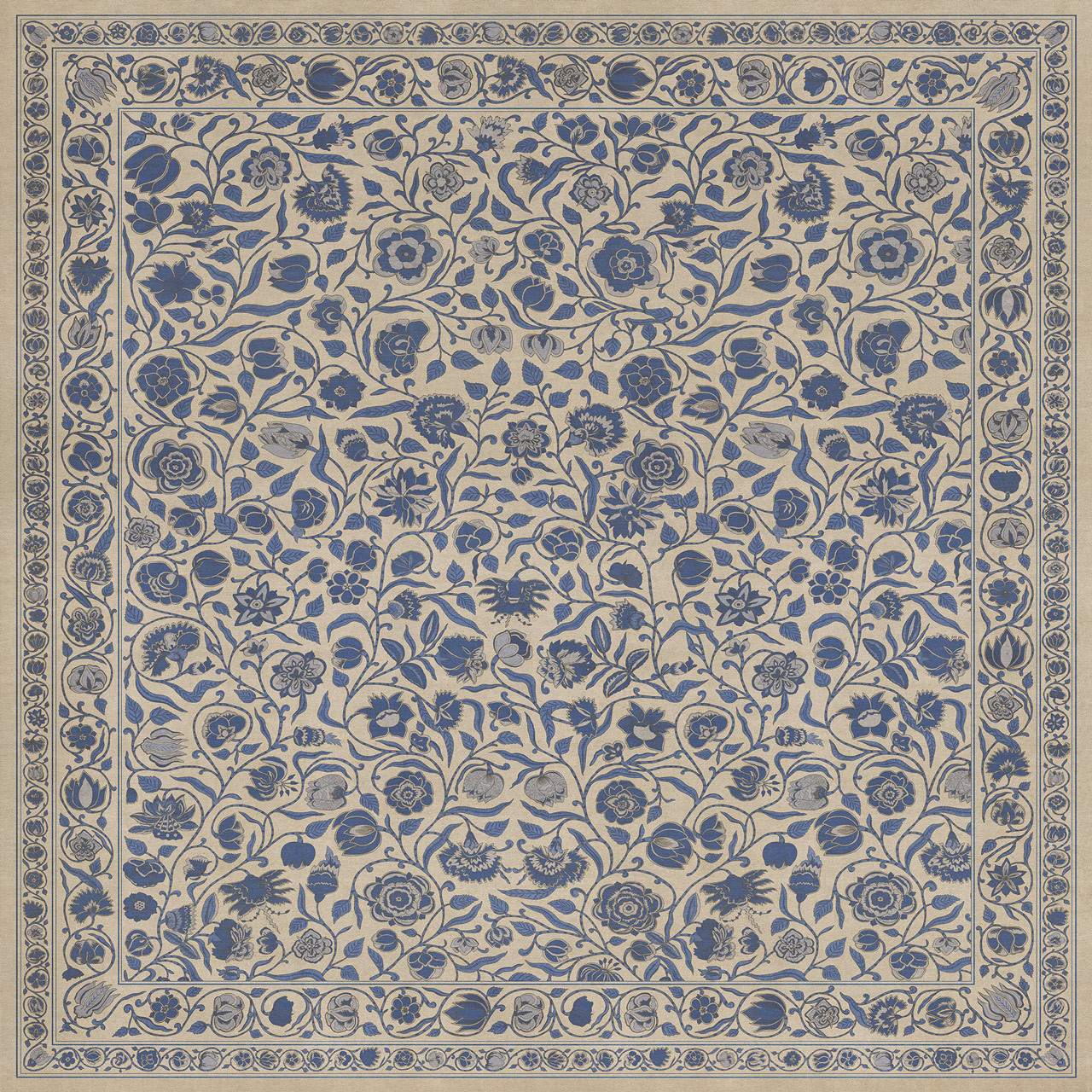 Williamsburg Antique Floral A Solemn Soul - vinyl floor cloth sizes 96x96, 120x120