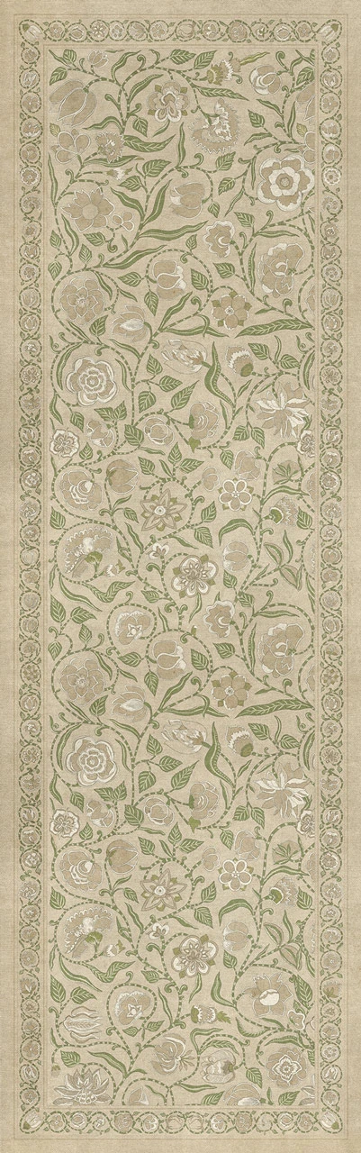 Williamsburg Antique Floral A Chilly Peace - vinyl floor cloth sizes 24x77, 30x96, 36x115