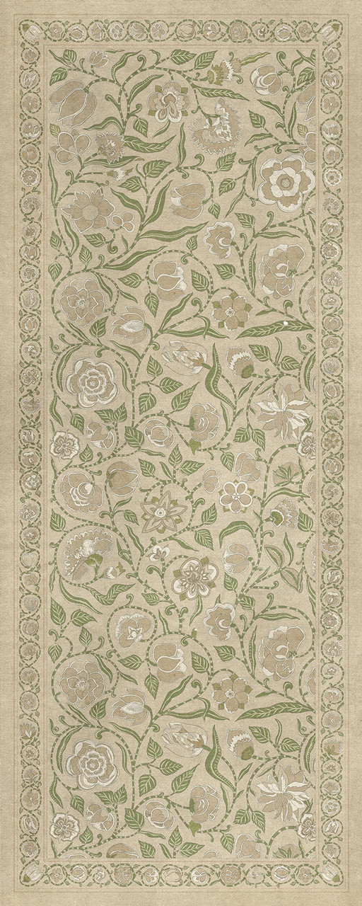 Williamsburg Antique Floral A Chilly Peace - vinyl floor cloth size 36x90
