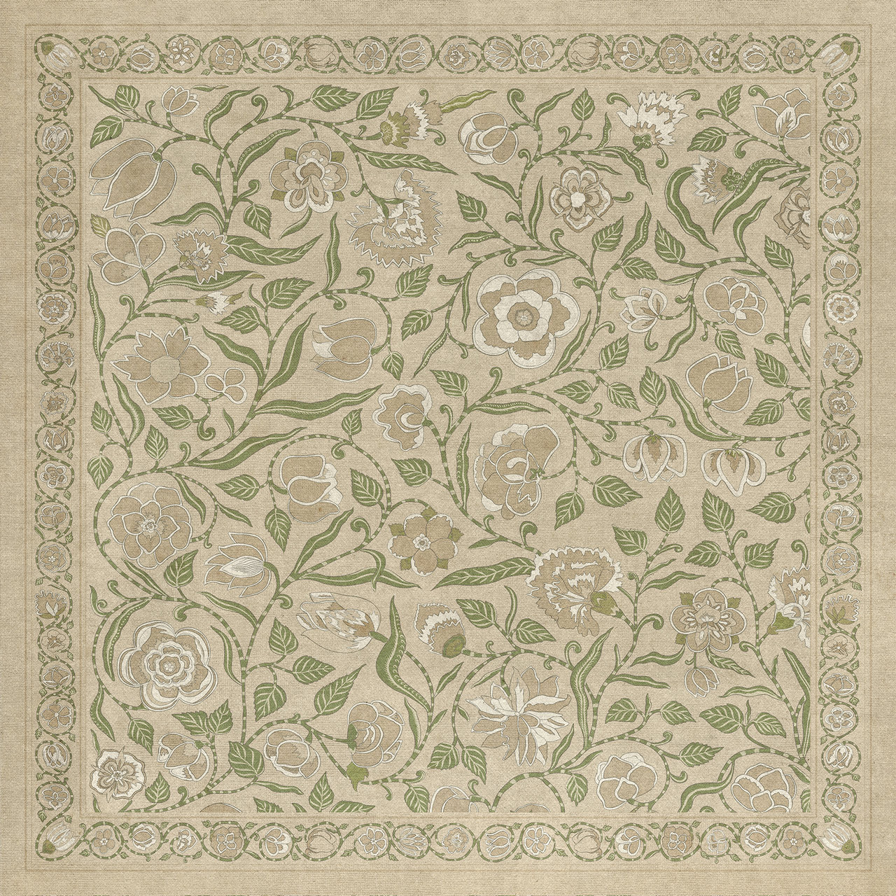 Williamsburg Antique Floral A Chilly Peace - vinyl floor cloth size 36x36