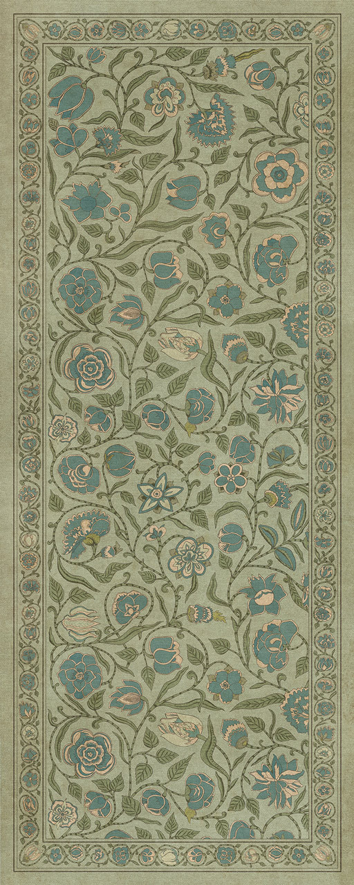 Williamsburg Antique Floral A Joy of Earth - vinyl floor cloth sizes 30x75, 36x90