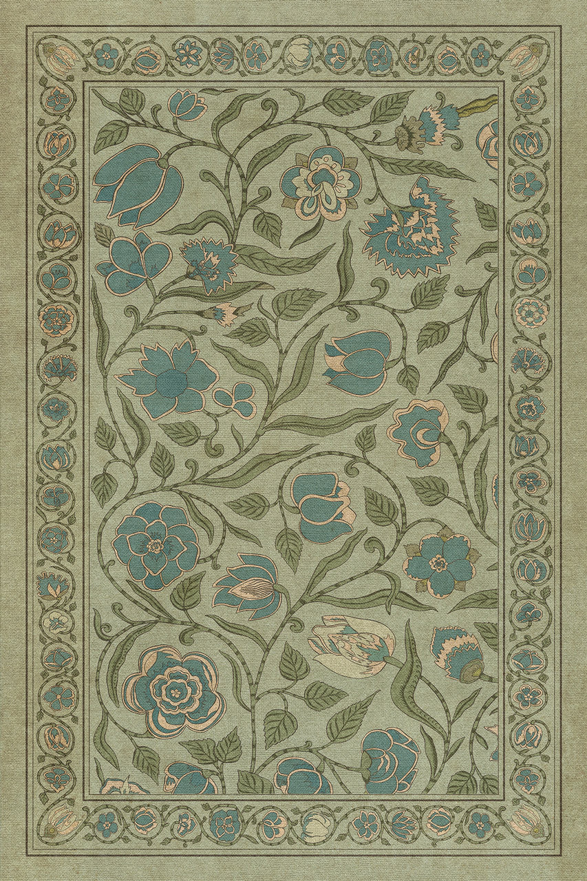 Williamsburg Antique Floral A Joy of Earth - vinyl floor cloth sizes 20x30, 24x36, 30x44