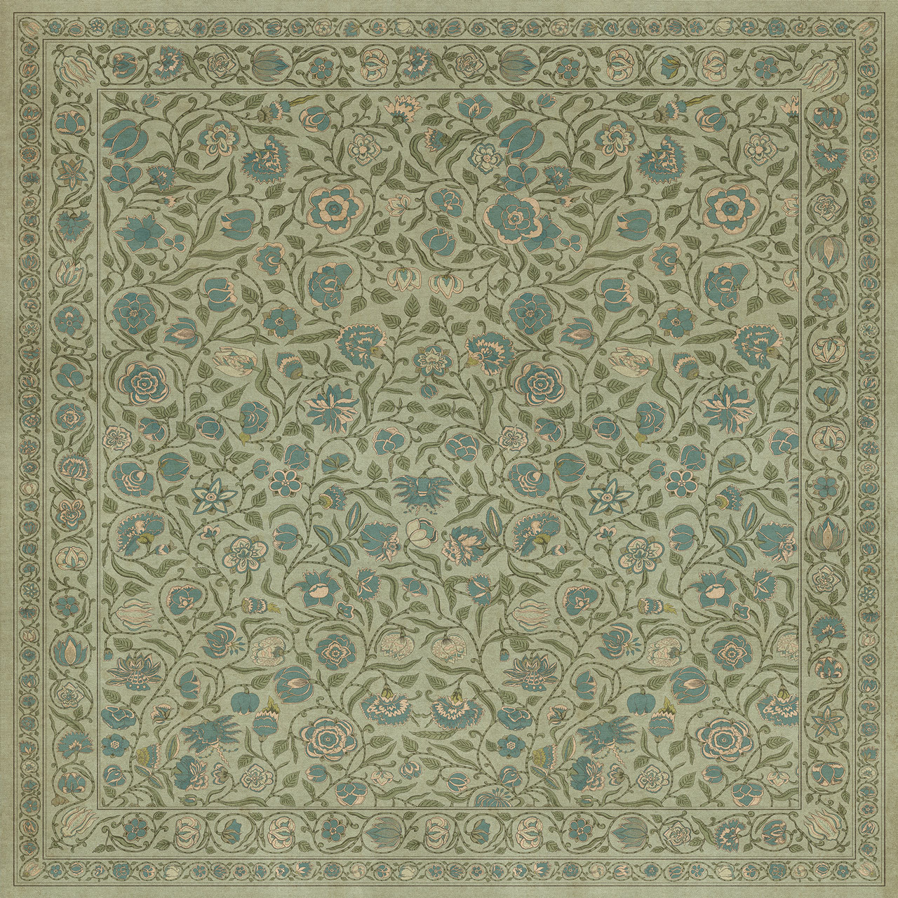 Williamsburg Antique Floral A Joy of Earth - vinyl floor cloth sizes 96x96, 120x120