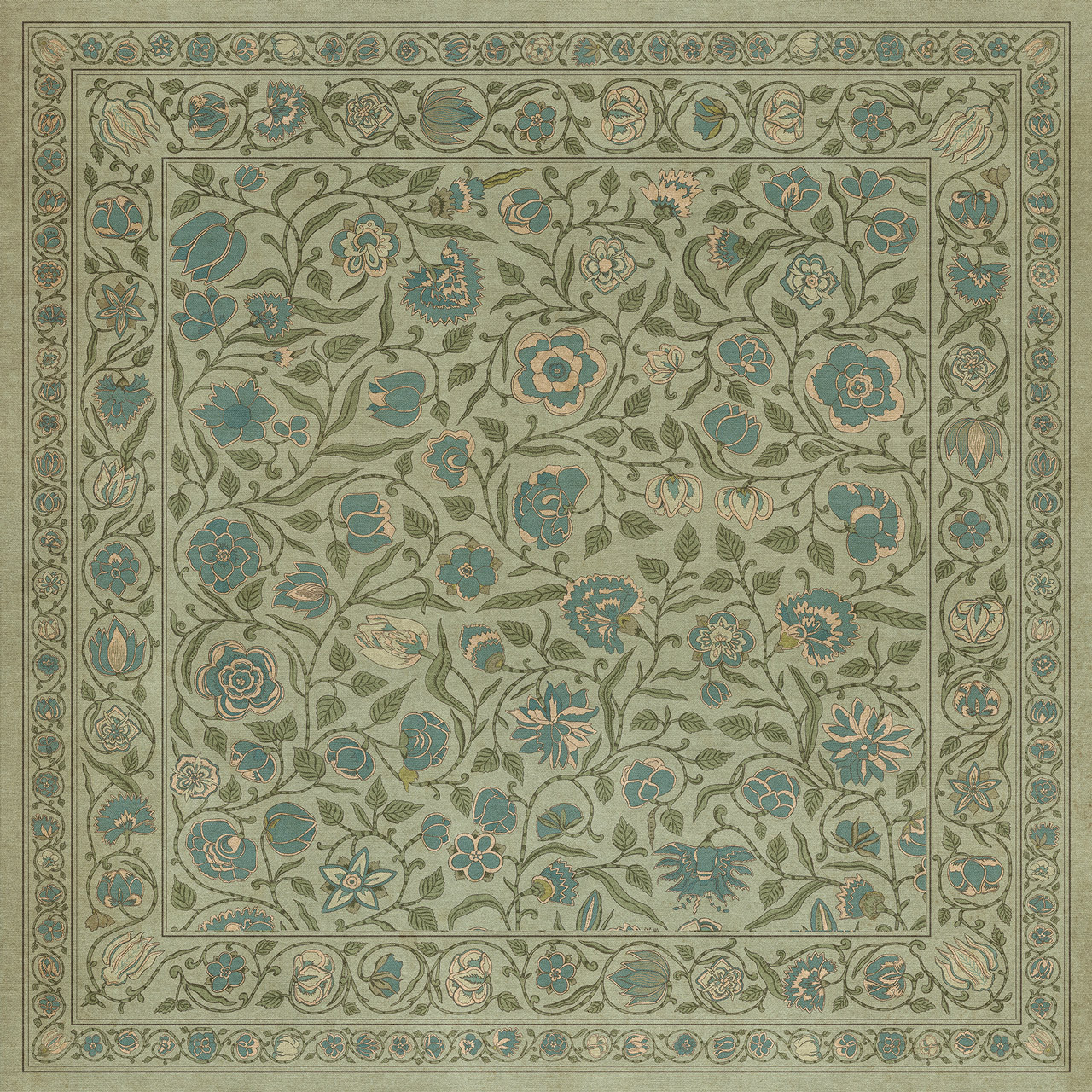 Williamsburg Antique Floral A Joy of Earth - vinyl floor cloth sizes 60x60, 72x72