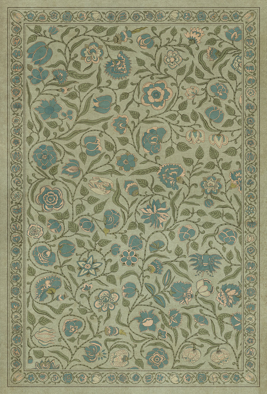 Williamsburg Antique Floral A Joy of Earth - vinyl floor cloth size 38x56