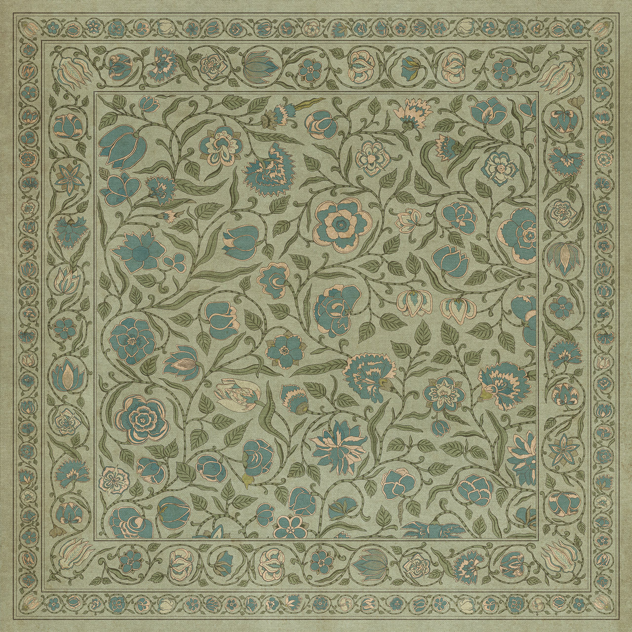 Williamsburg Antique Floral A Joy of Earth - vinyl floor cloth size 48x48