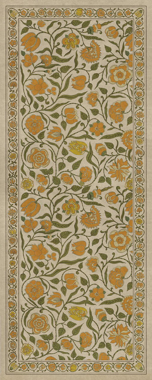 Williamsburg Antique Floral A Lane of Yellow - vinyl floor cloth size 36x90