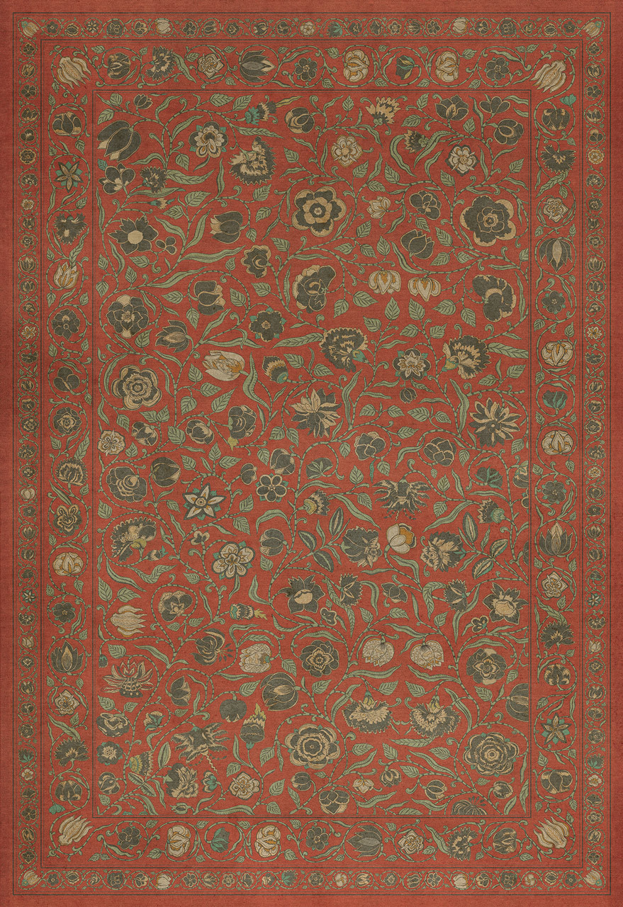 Williamsburg Antique Floral Coronation - vinyl floor cloth sizes 52x76, 70x102