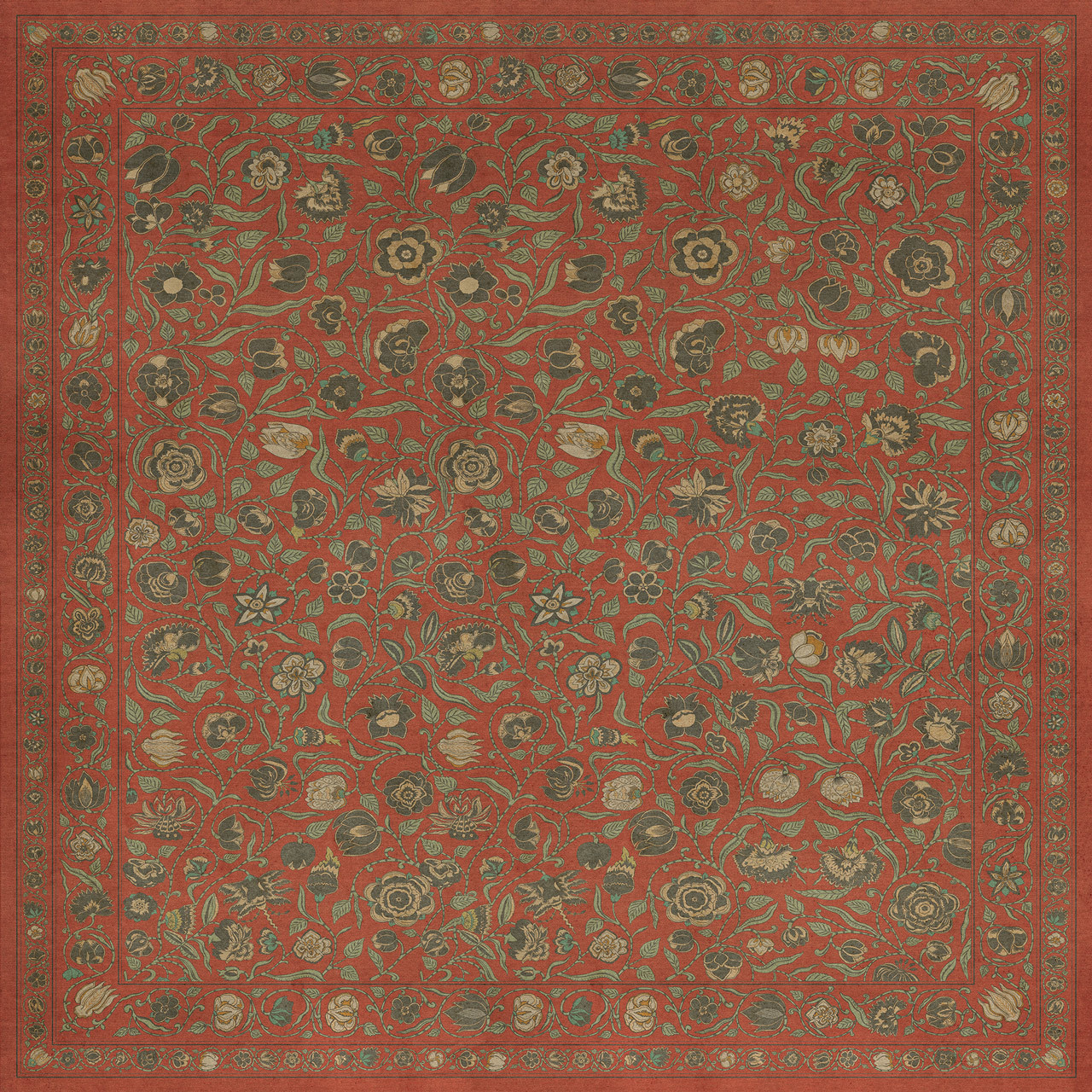 Williamsburg Antique Floral Coronation - vinyl floor cloth sizes 96x96, 120x120