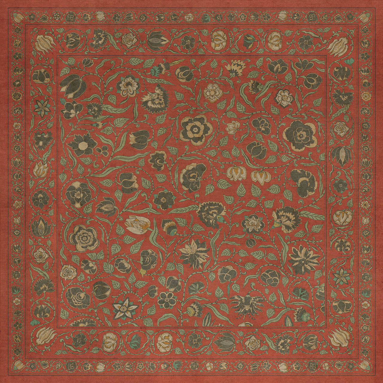 Williamsburg Antique Floral Coronation - vinyl floor cloth sizes 60x60, 72x72