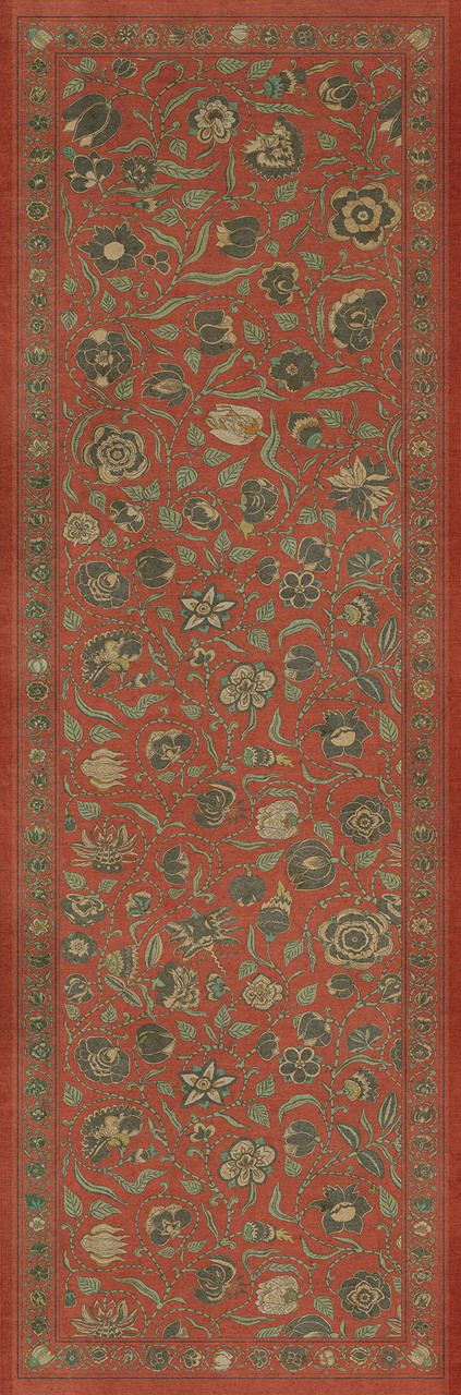 Williamsburg Antique Floral Coronation - vinyl floor cloth size 36x115