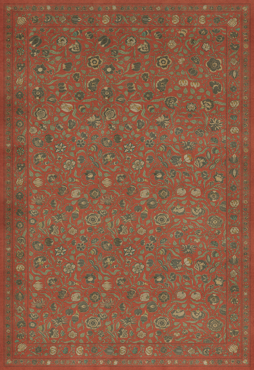 Williamsburg Antique Floral Coronation - vinyl floor cloth sizes 96x140, 120x175