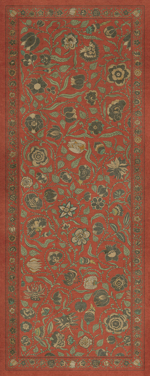 Williamsburg Antique Floral Coronation - vinyl floor cloth size 36x90