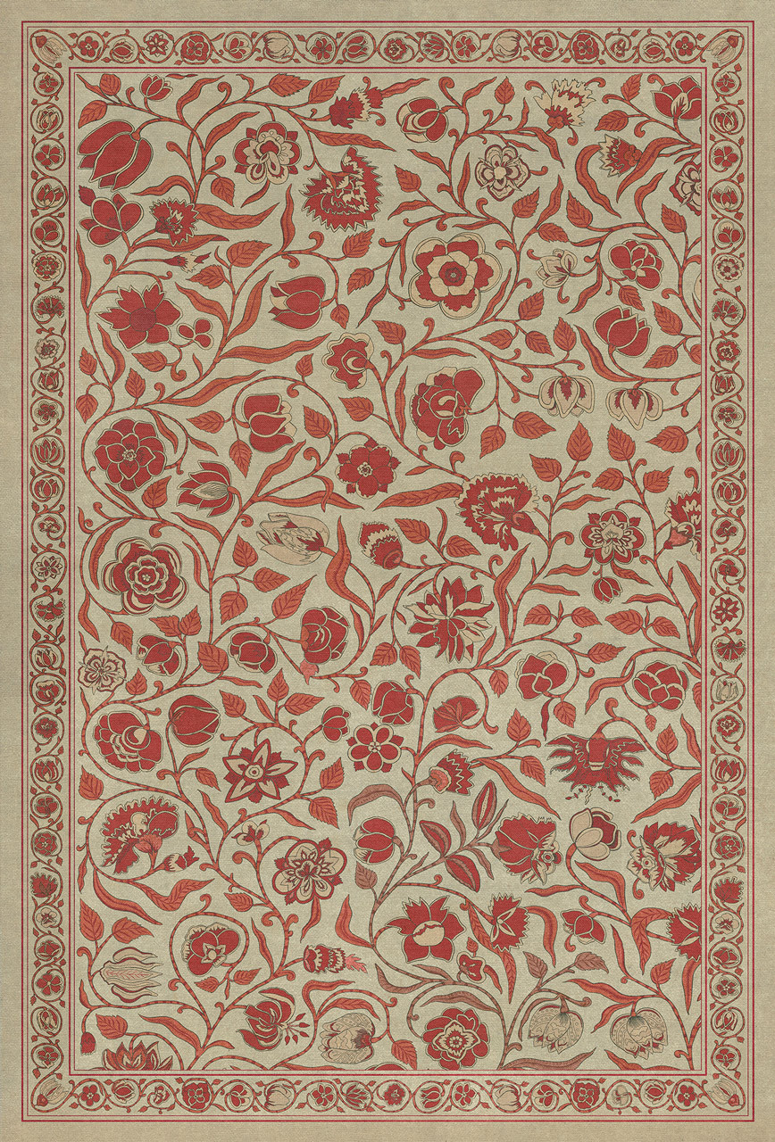 Williamsburg Antique Floral Return Home - vinyl floor cloth size 38x56