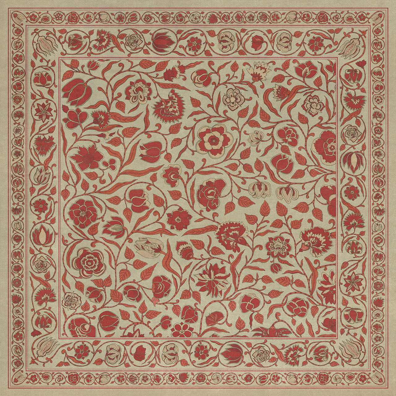 Williamsburg Antique Floral Return Home - vinyl floor cloth size 48x48