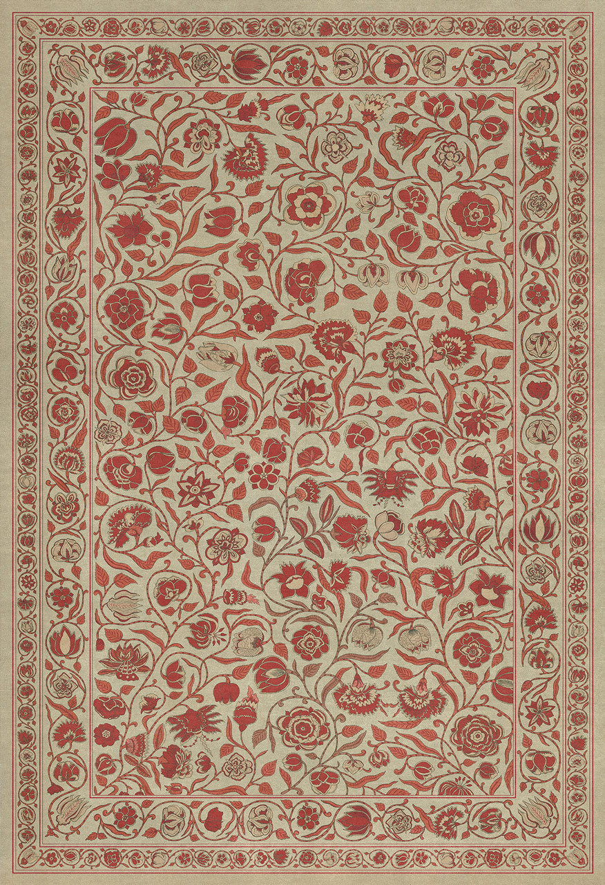 Williamsburg Antique Floral Return Home - vinyl floor cloth sizes 52x76, 70x102, 84x120