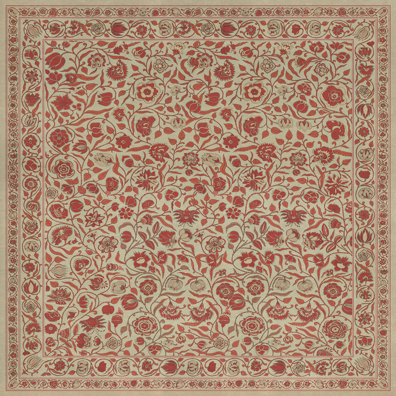Williamsburg Antique Floral Return Home - vinyl floor cloth sizes 96x96, 120x120