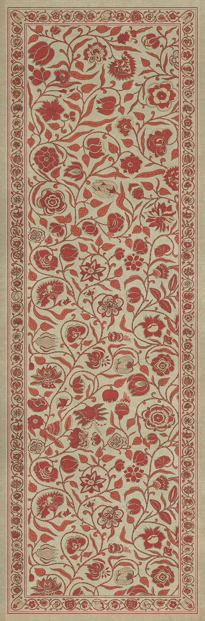 Williamsburg Antique Floral Return Home - vinyl floor cloth sizes 24x77, 30x96, 36x115