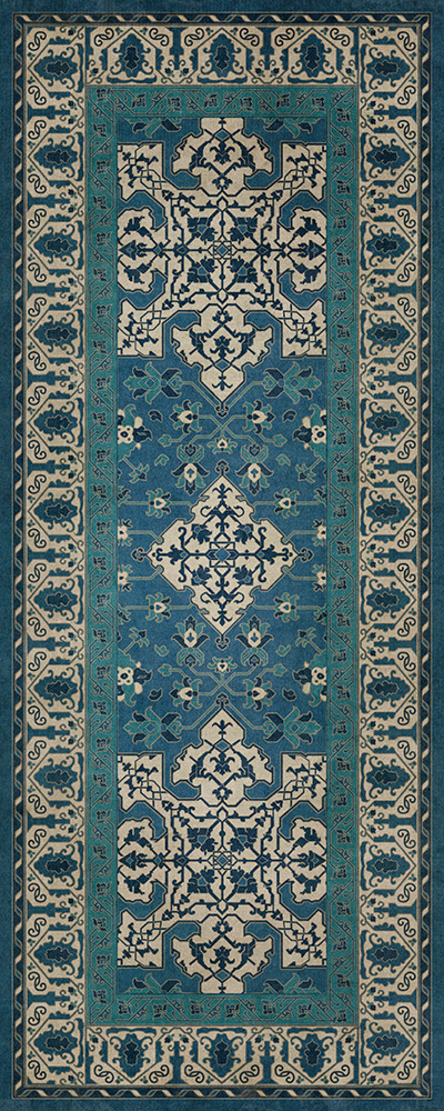 Williamsburg Star Ushak Calm Shades - vinyl floor cloth sizes 30x75, 36x90