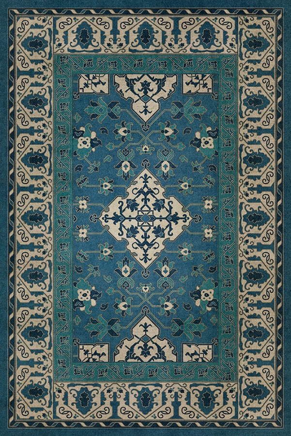 Williamsburg Star Ushak Calm Shades - vinyl floor cloth sizes 20x30, 24x36, 38x56