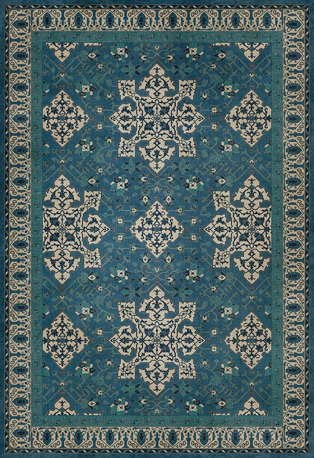 Williamsburg Star Ushak Calm Shades - vinyl floor cloth sizes 52x76, 70x102