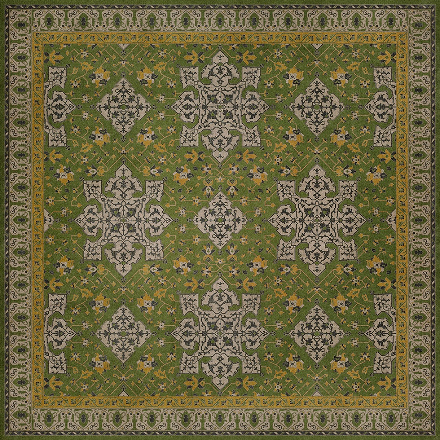 Williamsburg Star Ushak Earths Charms - vinyl floor cloth sizes 96x96, 120x120