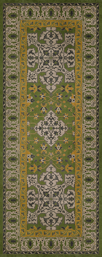 Williamsburg Star Ushak Earths Charms - vinyl floor cloth sizes 30x75, 36x90