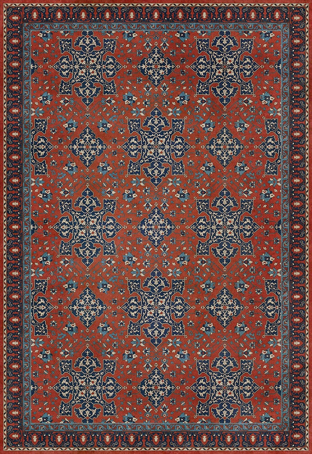 Williamsburg Star Ushak Ever Burning Stars - vinyl floor cloth sizes 96x140, 120x175