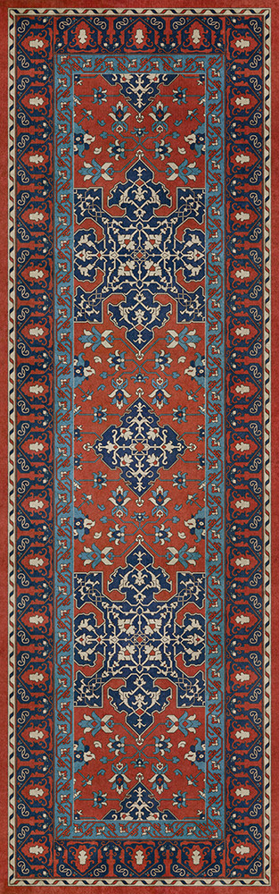 Williamsburg Star Ushak Ever Burning Stars - vinyl floor cloth sizes 24x77, 30x96, 36x115