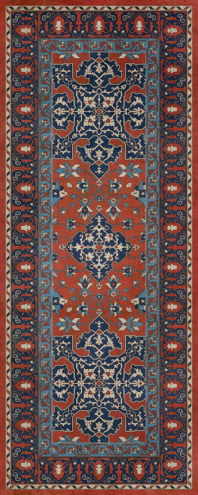 Williamsburg Star Ushak Ever Burning Stars - vinyl floor cloth sizes 30x75, 36x90