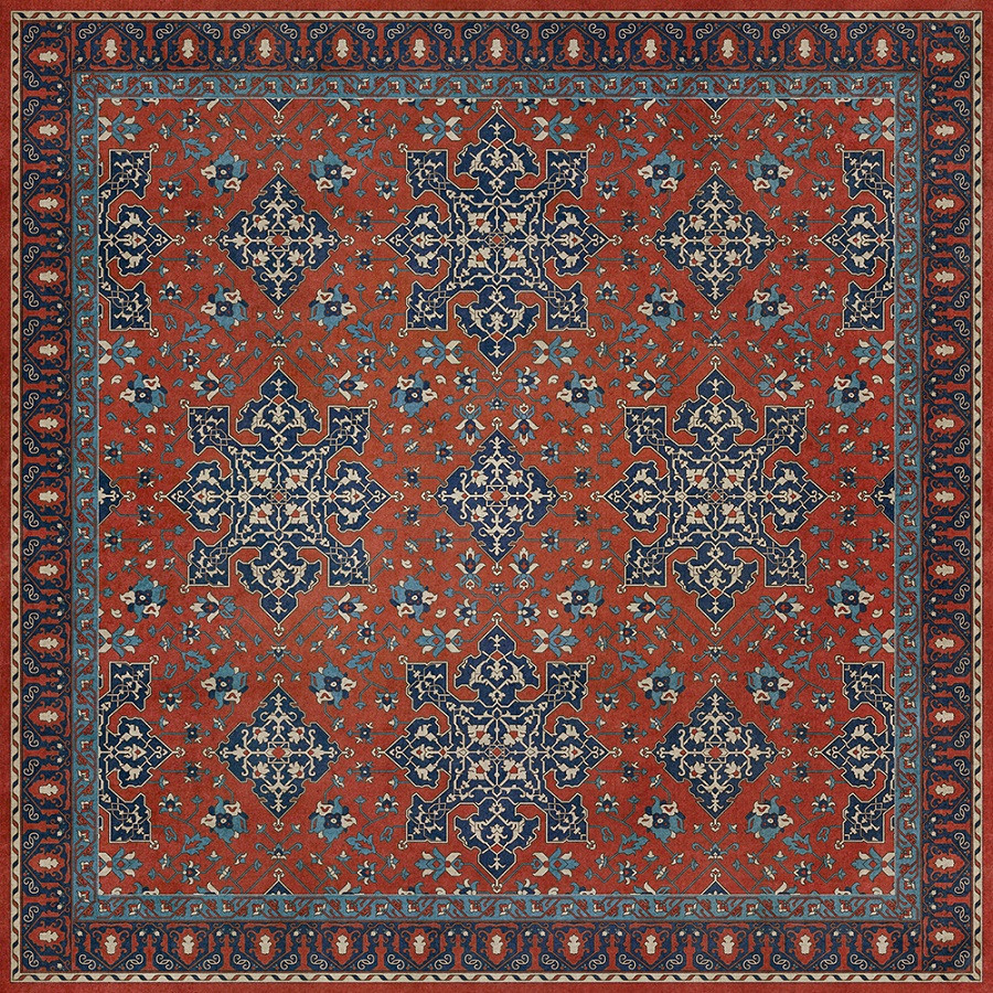 Williamsburg Star Ushak Ever Burning Stars - vinyl floor cloth sizes 60x60, 72x72, 84x84