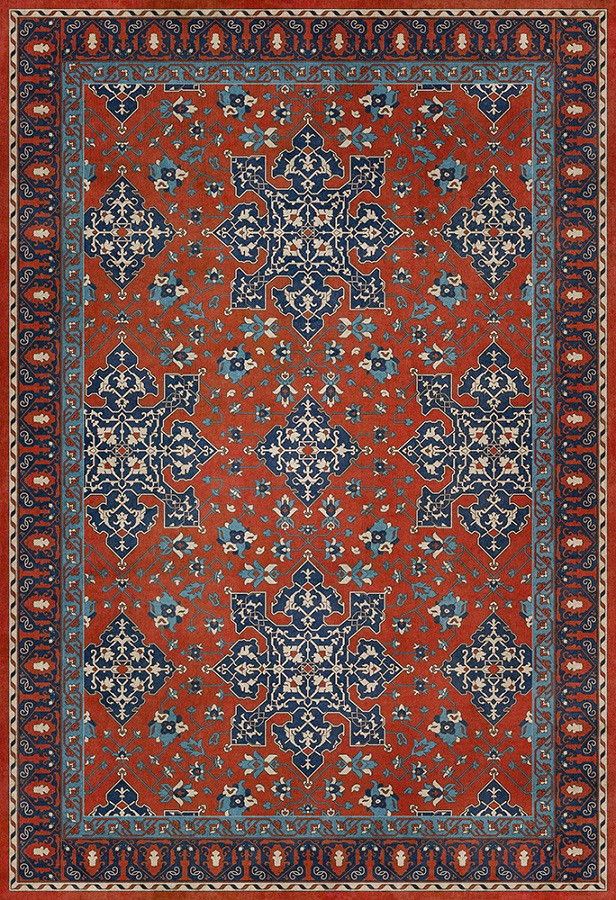 Williamsburg Star Ushak Ever Burning Stars - vinyl floor cloth sizes 52x76, 70x102, 84x120