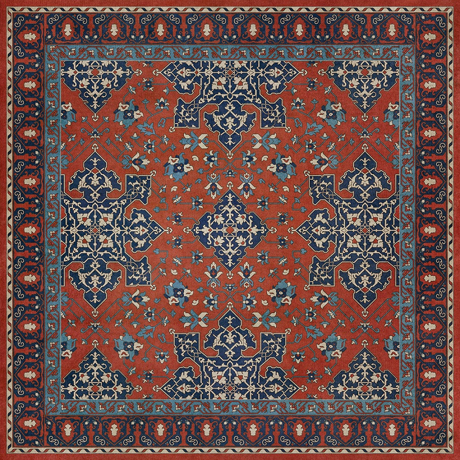 Williamsburg Star Ushak Ever Burning Stars - vinyl floor cloth sizes 96x96, 120x120