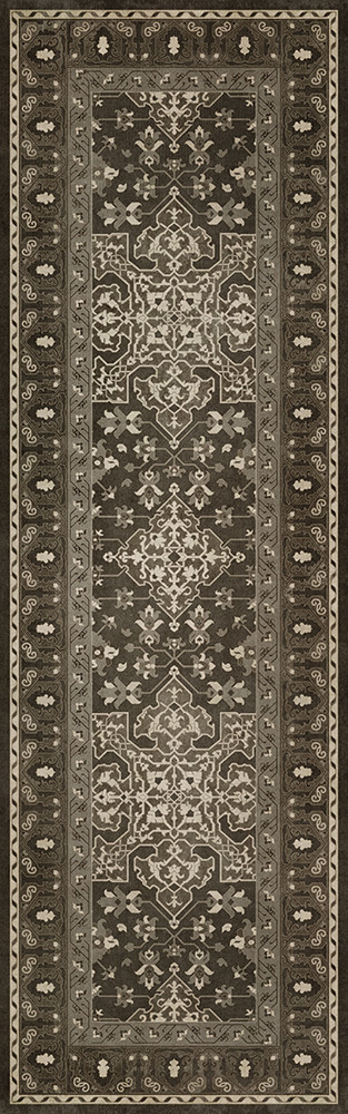 Williamsburg Star Ushak Ray of the Night - vinyl floor cloth sizes 24x77, 30x96, 36x115